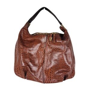 G.I.L.I. Leather Hobo Bag Brown Alligator Embossed Brown‎